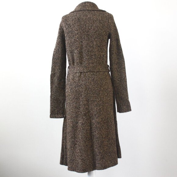 Ralph Lauren Vintage Wool Gold Brown Long Sweater Coat Tie Belt Cardigan Small - Picture 6 of 7
